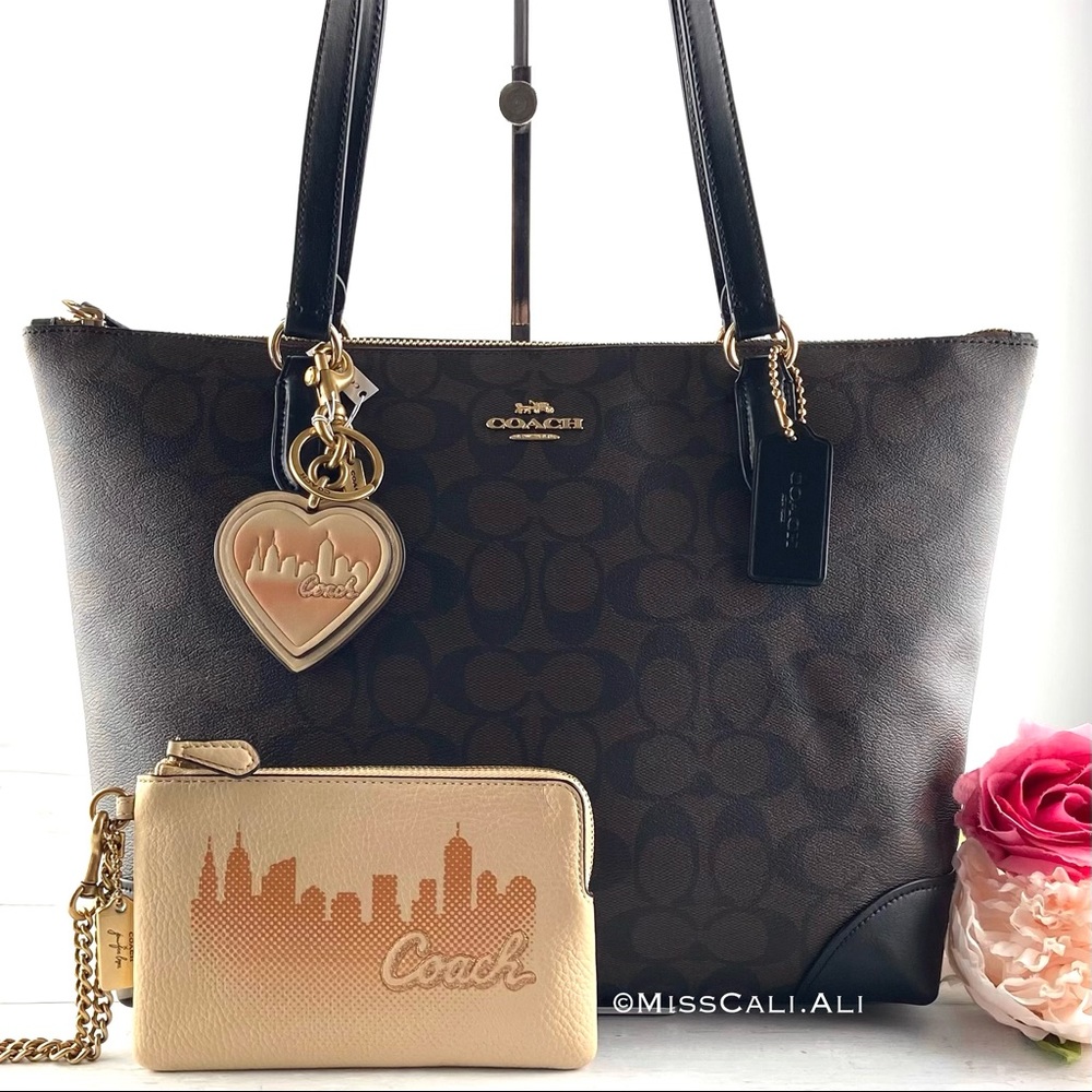 NWT COACH X JENNIFER LOPEZ Heart Charm Keychain + Zip Tote Bag + Wristlet